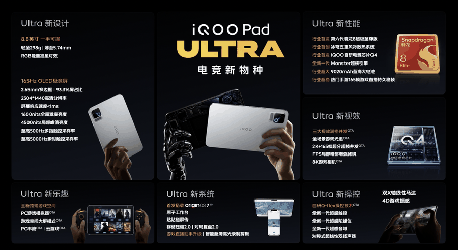 首销 5999 元起：iQOO Pad Ultra 小平板发布，第六代骁龙 8 超级至尊版芯片、五重风冷散热
