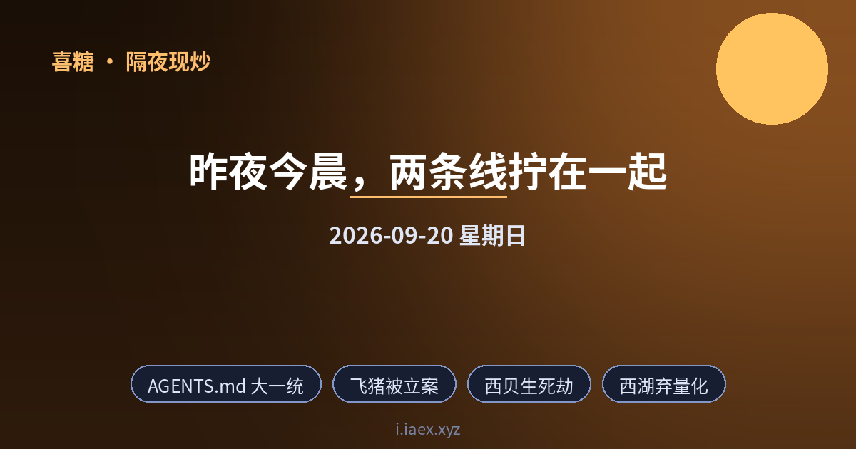 ☀️隔夜现炒｜AGENTS.md 大一统 · 飞猪被立案 · 西贝生死劫 · 西湖弃量化 · 数采中心露馅｜2026-09-20