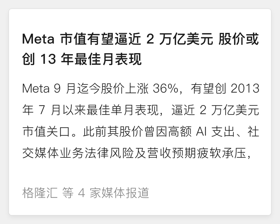 Meta 市值有望逼近 2 万亿美元
