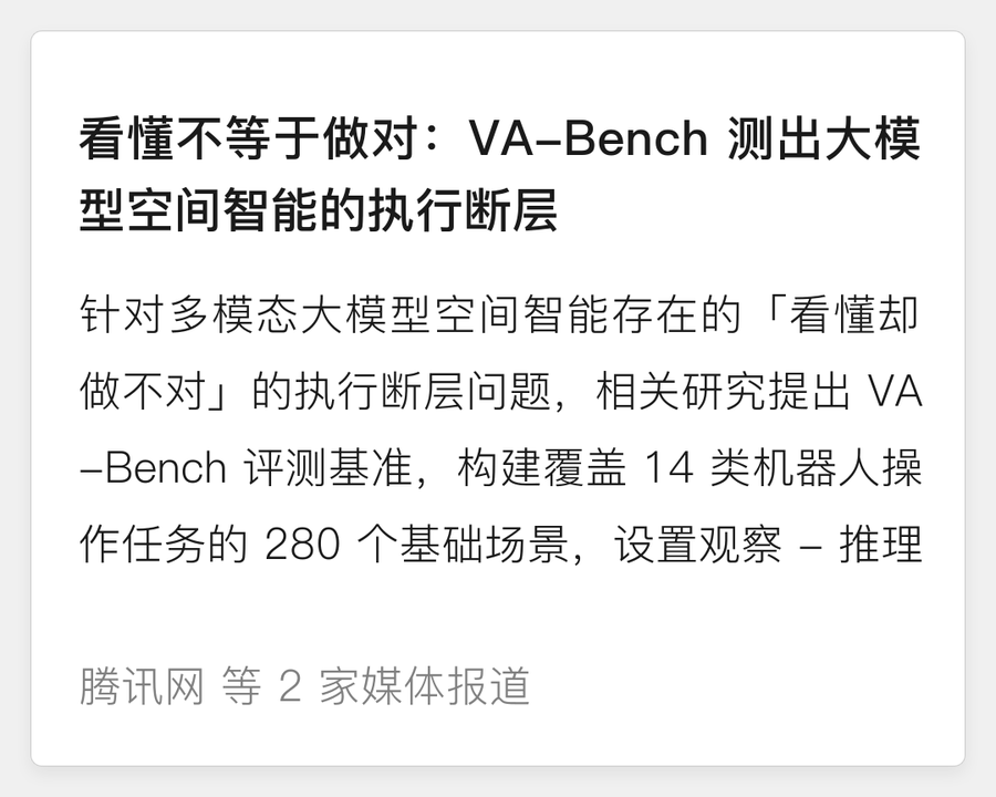 VA-Bench测出大模型空间智能的执行断层