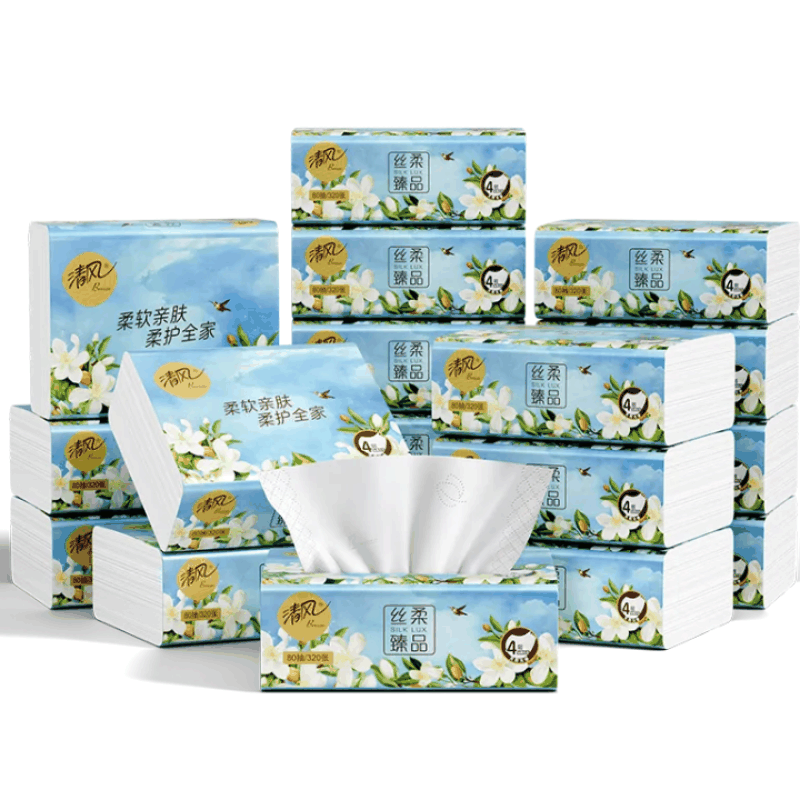 清风抽纸丝柔臻品 4 层 80 抽 18 包